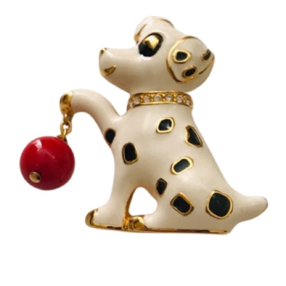 Kenneth Jay Lane Jewelry - Kenneth Jay Lane Enamel White with black dots Dog Pin Brooch